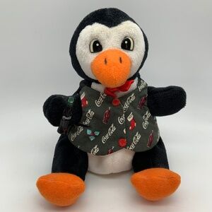 Vintage Coca-Cola Bottle Logo Print Outfit Penguin Small 6" Beanie Plush 1998